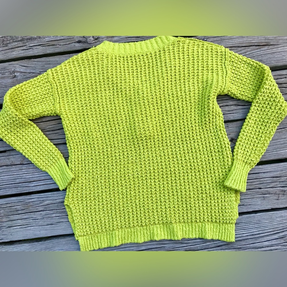 FREE PEOPLE Lime Green Whistle Thermal Henley Button Sweater Top Pullover V Neck - Picture 12 of 13